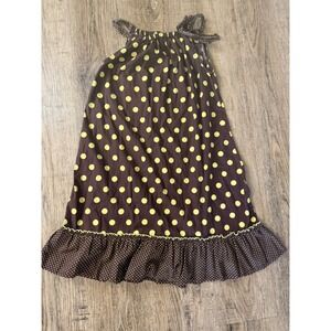 Jenny & Me Girls Size 8 Brown Lime Green Polka Dot Halter‎ Ruffle Dress Cotton